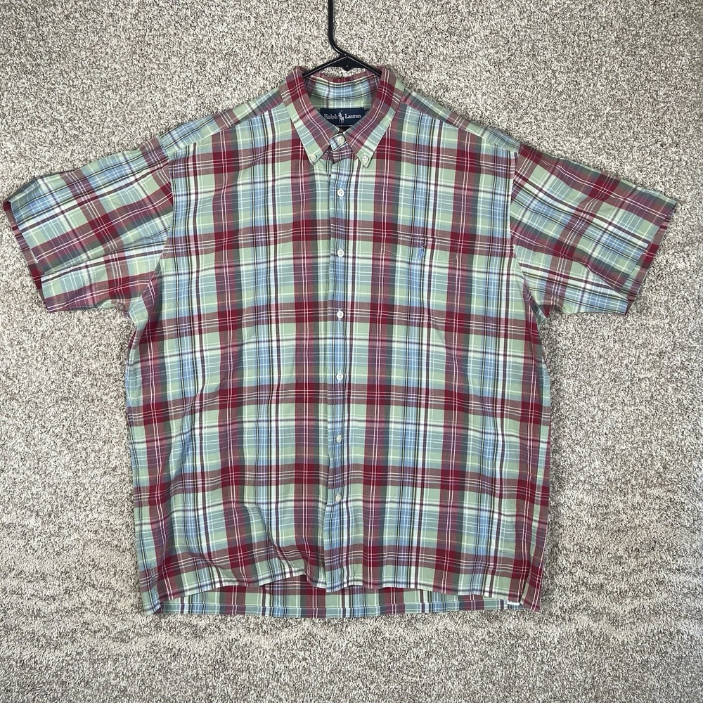Polo Ralph Lauren Greggor Shirt Mens Large Button Up Blue Plaid Short Sleeve